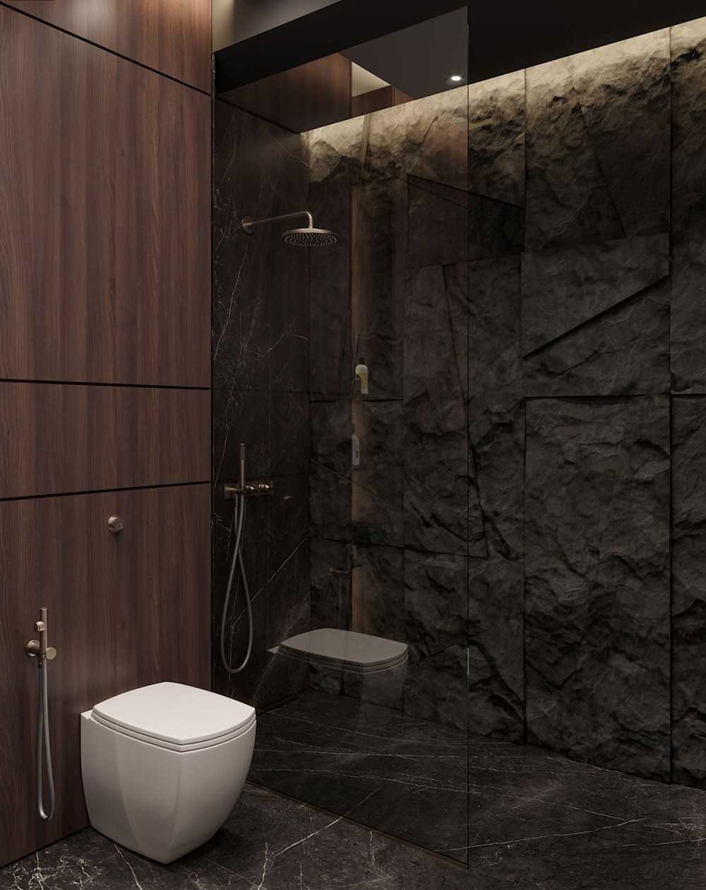 Contemporary Bathroom with Homogeneous Tiles and Shower Screen