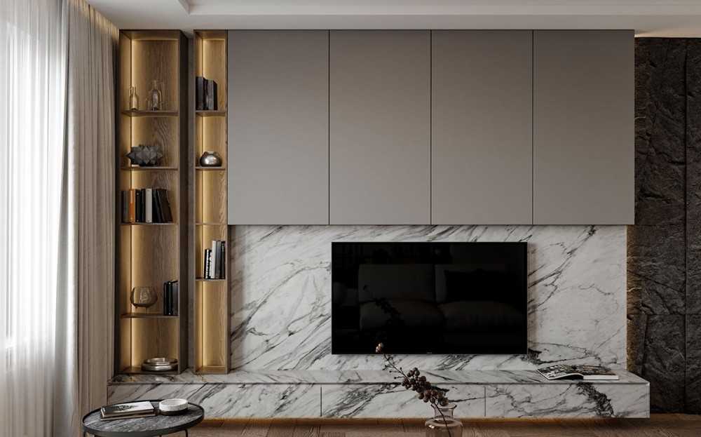 Contemporary Living Room with Parquet Floor and TV Console