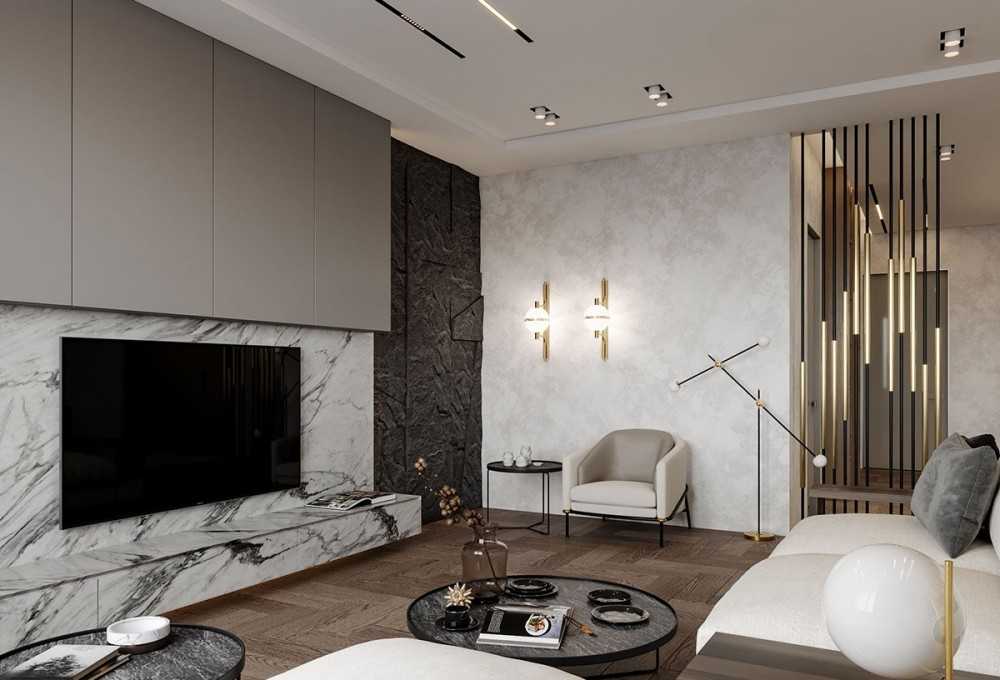 Contemporary Living Room with Parquet Floor and TV Console