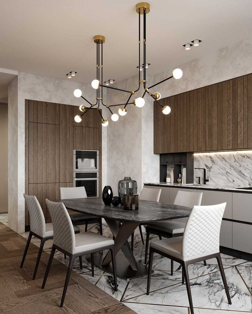 Contemporary Dining Room with Homogeneous Tiles and Dining Table