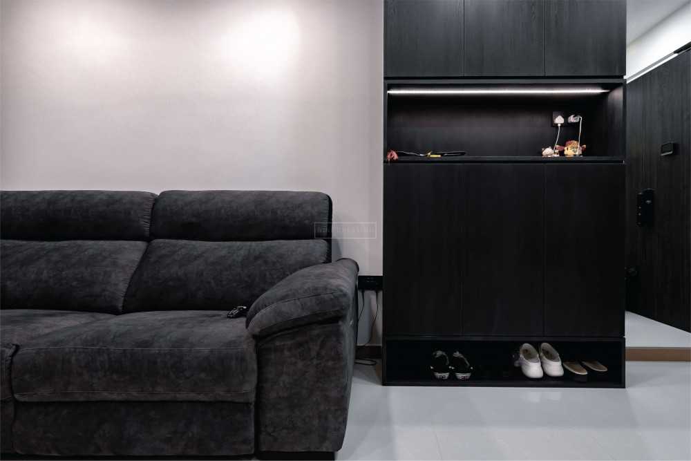 Modern Living Room with Sofa and Display Cabinets