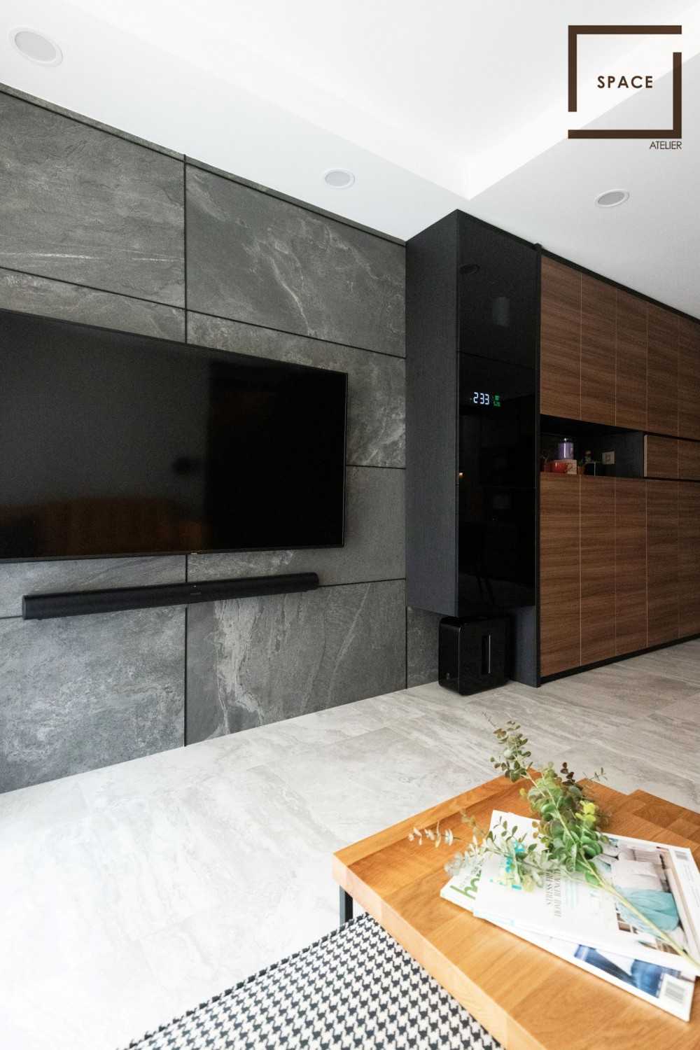 Contemporary Living Room with TV Console and Feature Wall