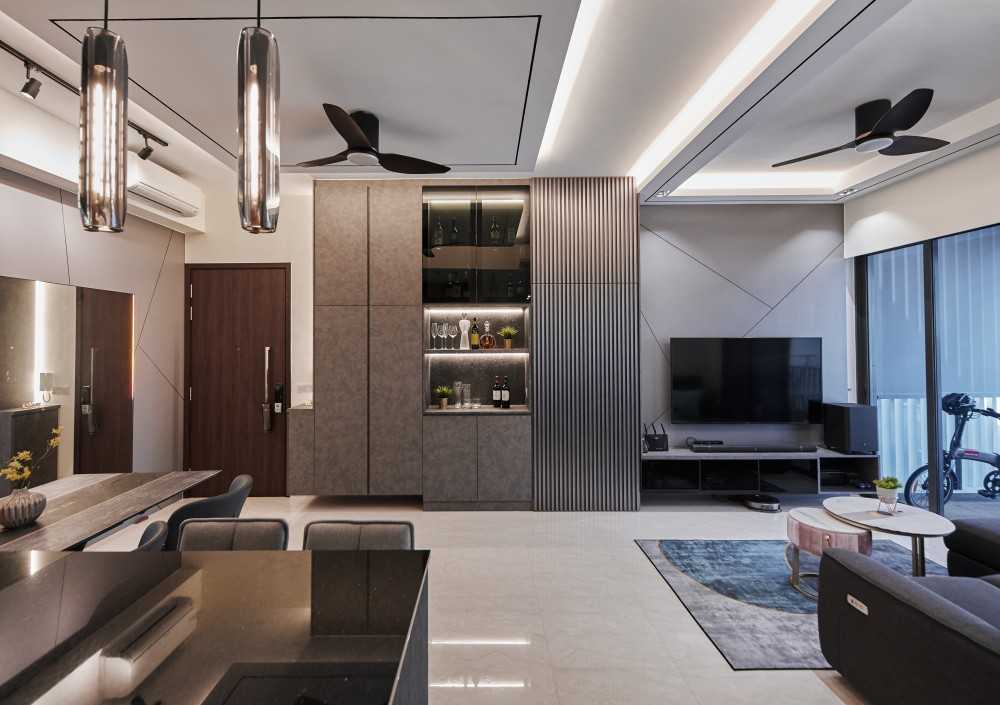 Modern Living Room with TV Console and Feature Wall