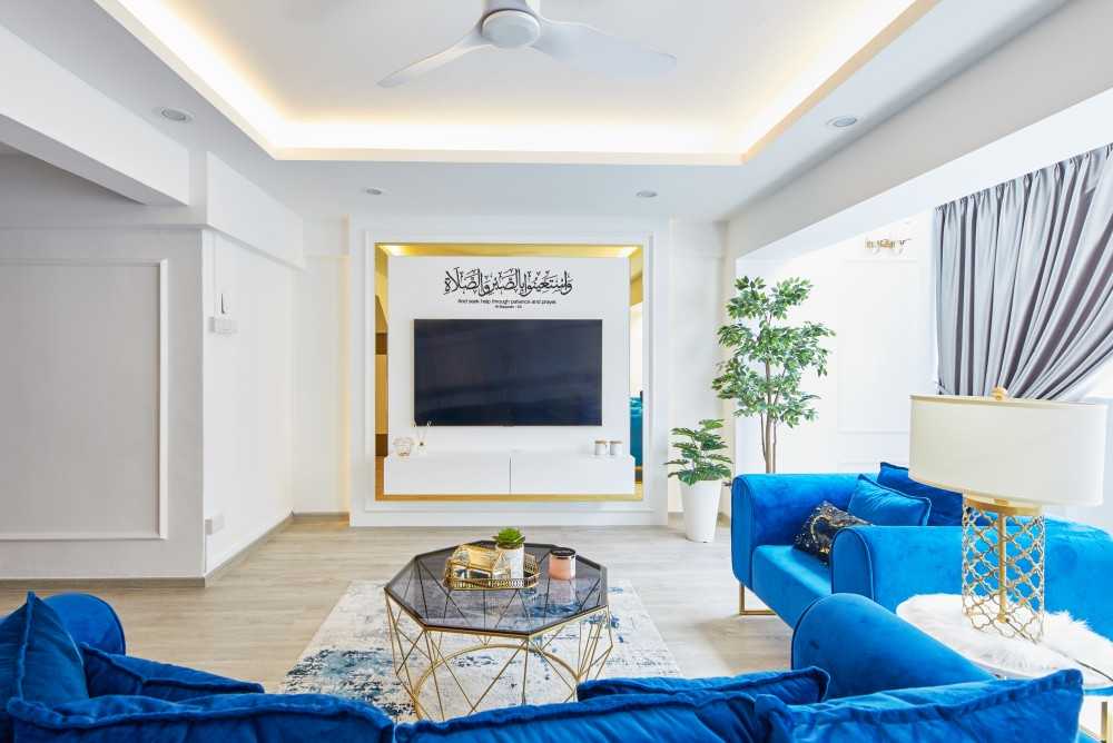 Contemporary Living Room with TV Console and Feature Wall