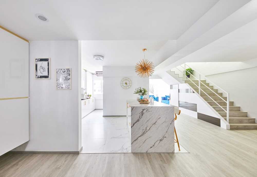 Contemporary Dining Room with Kitchen Island and Storage Cabinets