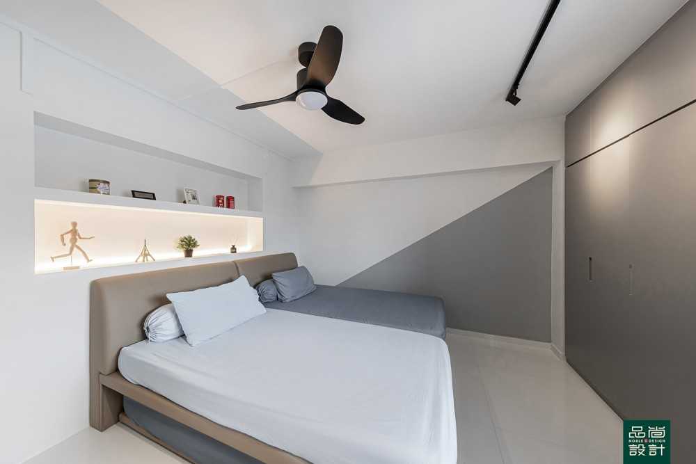 Modern Bedroom with Homogeneous Tiles and Wardrobe