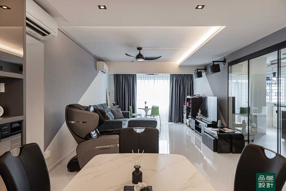 Modern Living Room with Homogeneous Tiles and Cove Lighting
