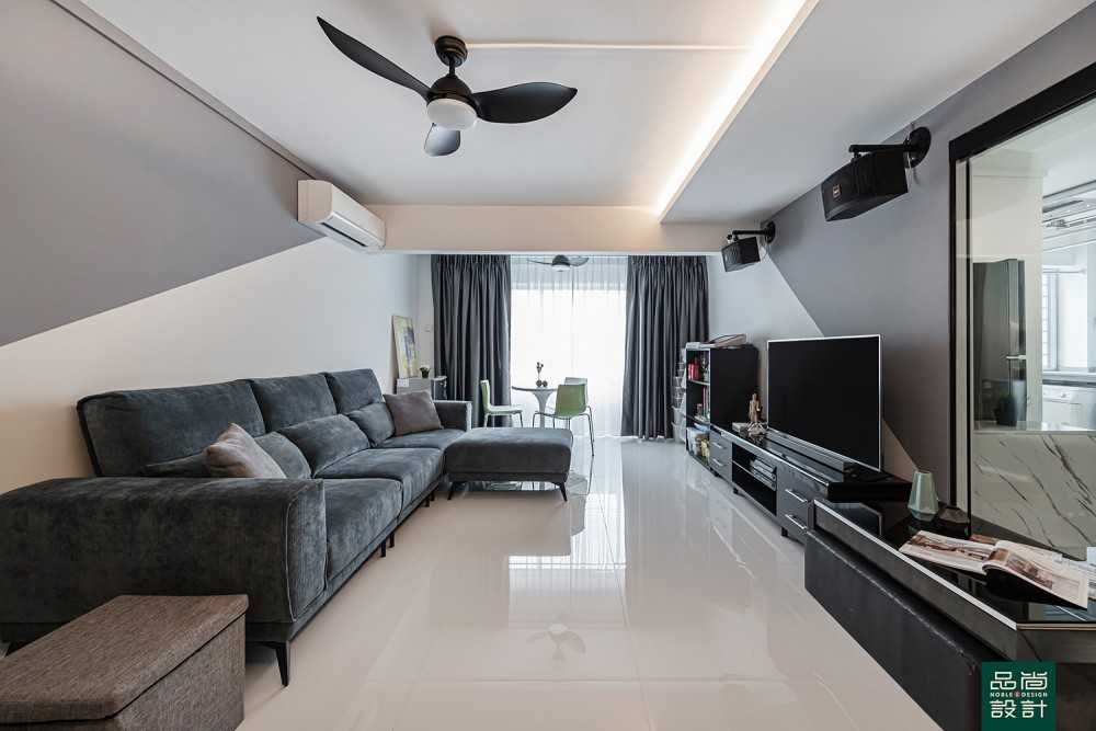 Modern Living Room with Homogeneous Tiles and Cove Lighting