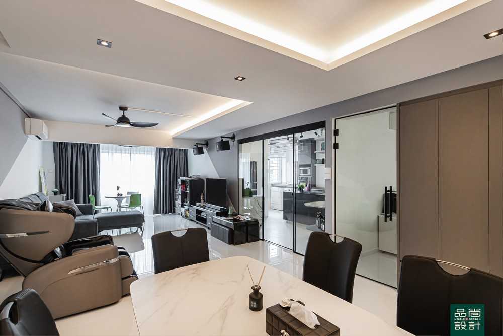 Modern Living Room with Homogeneous Tiles and Cove Lighting