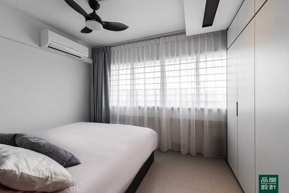 Modern Bedroom with Homogeneous Tiles and Wardrobe