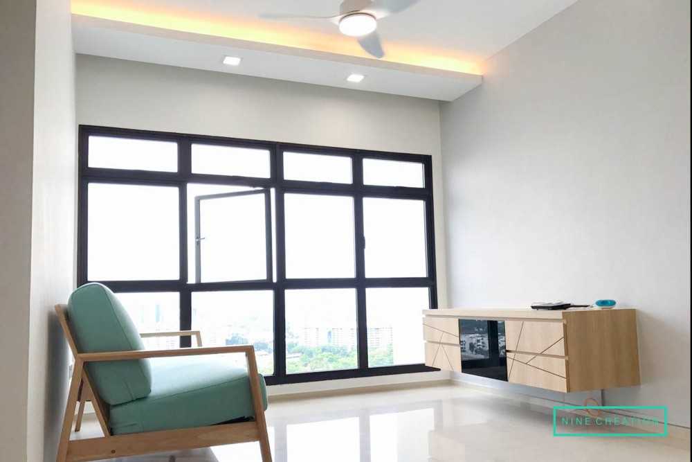 Scandinavian Living Room with Homogeneous Tiles and TV Console