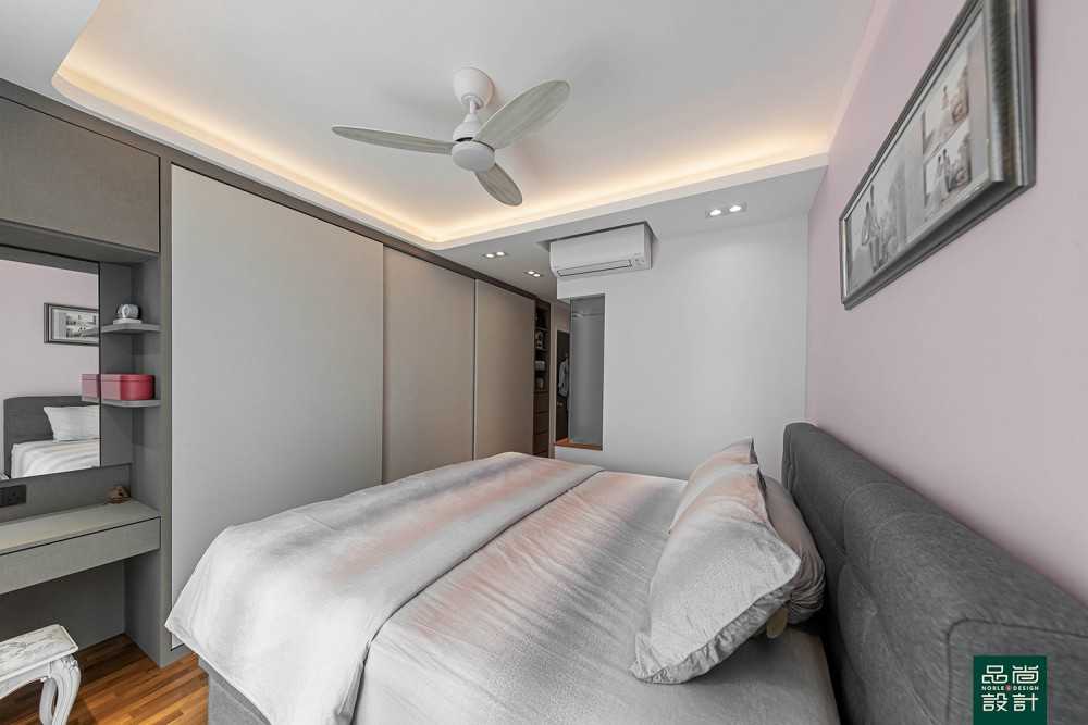Scandinavian Bedroom with Parquet Floor and Cove Lighting