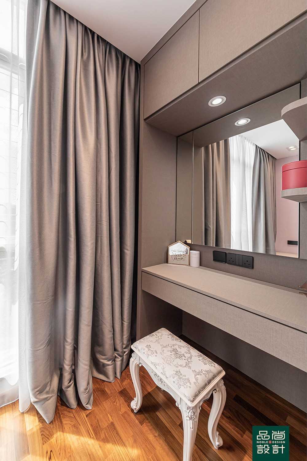 Scandinavian Bedroom with Mirror and Curtain