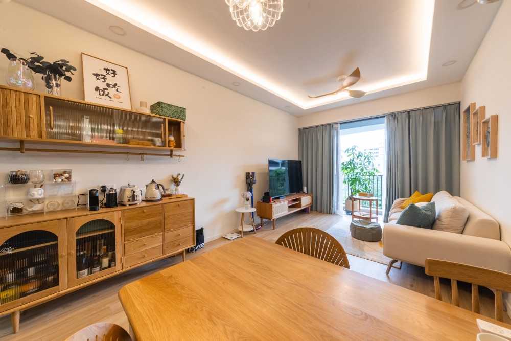 Scandinavian Living Room with Vinyl Flooring and Sofa
