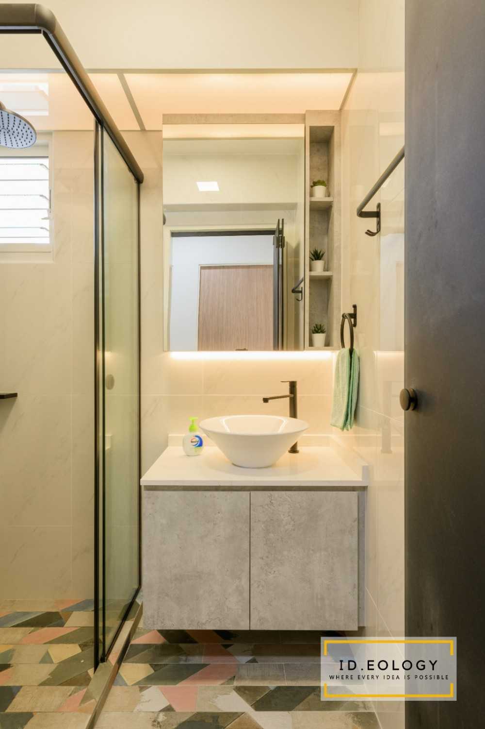 Eclectic Bathroom with Mirror and Laundry Baskets