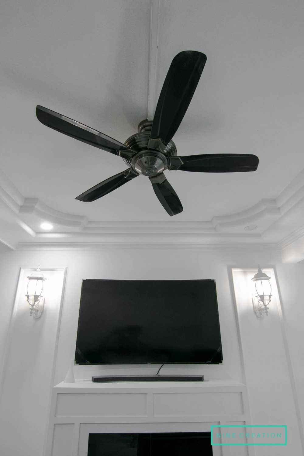 Vintage Living Room with Feature Wall and Ceiling Fan