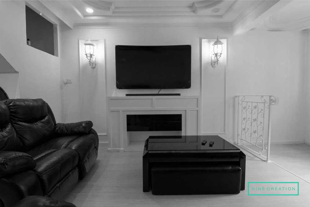 Vintage Living Room with TV Console and Feature Wall