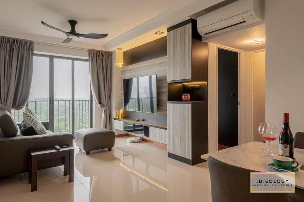 Modern Living Room with Herringbone Tiling and Marble Floor