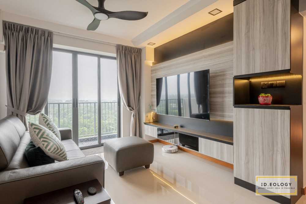 Modern Living Room with Marble Floor and TV Console