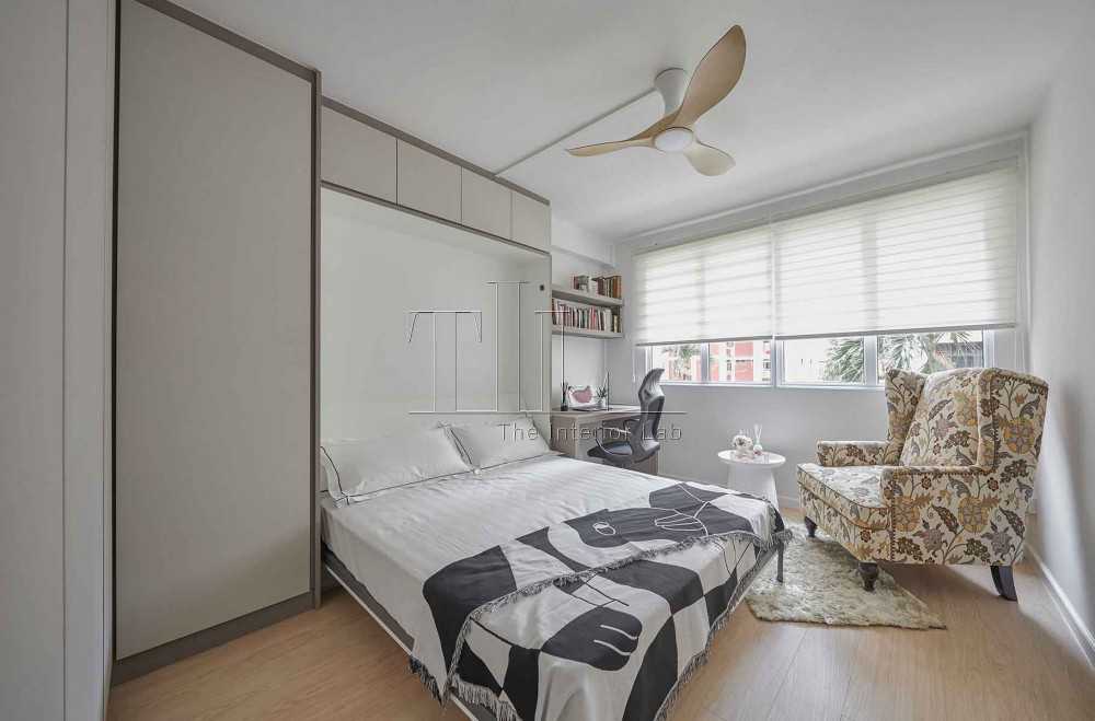 Contemporary Bedroom with Wood Flooring and Ceiling Fan
