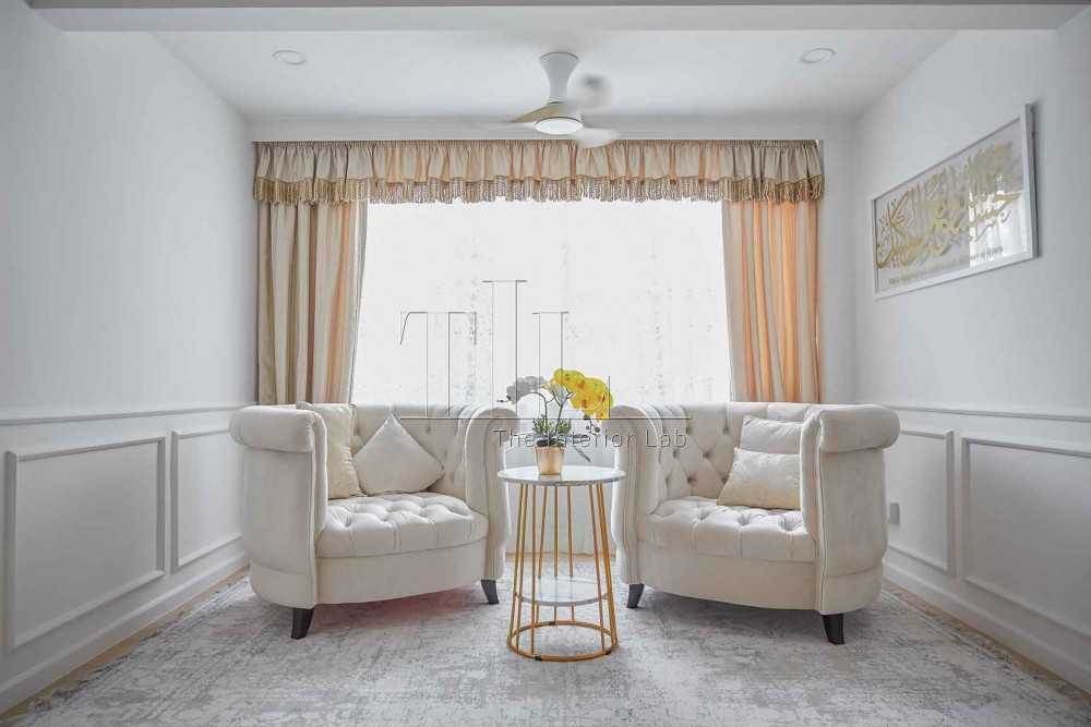 Contemporary Living Room with Curtain and Sofa