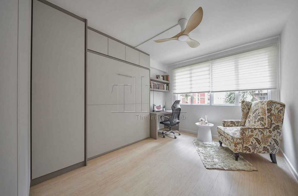 Contemporary Bedroom with Wood Flooring and Ceiling Fan