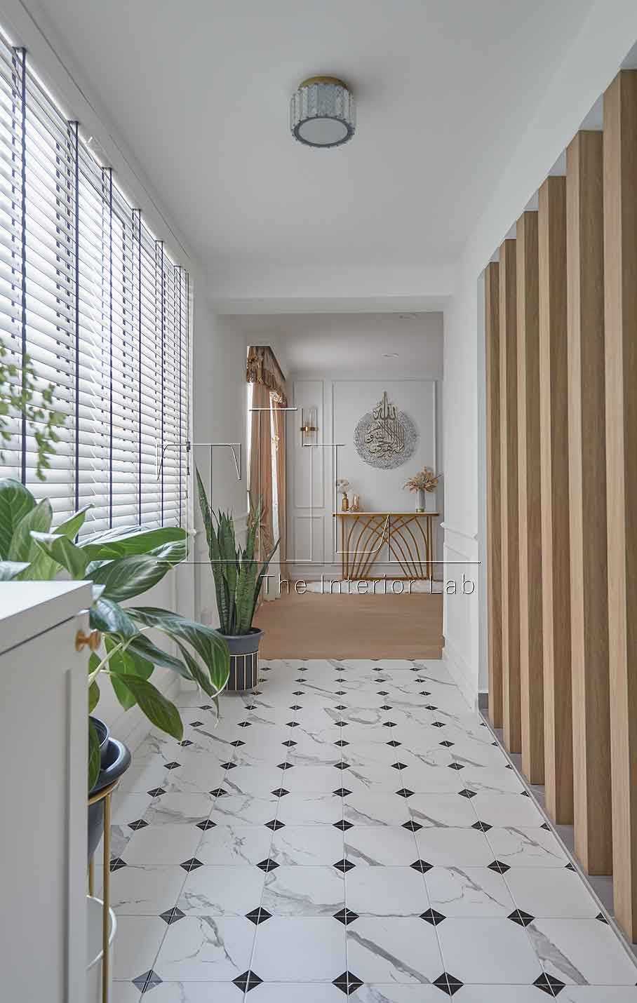 Contemporary Foyer with Artwork and Console Table