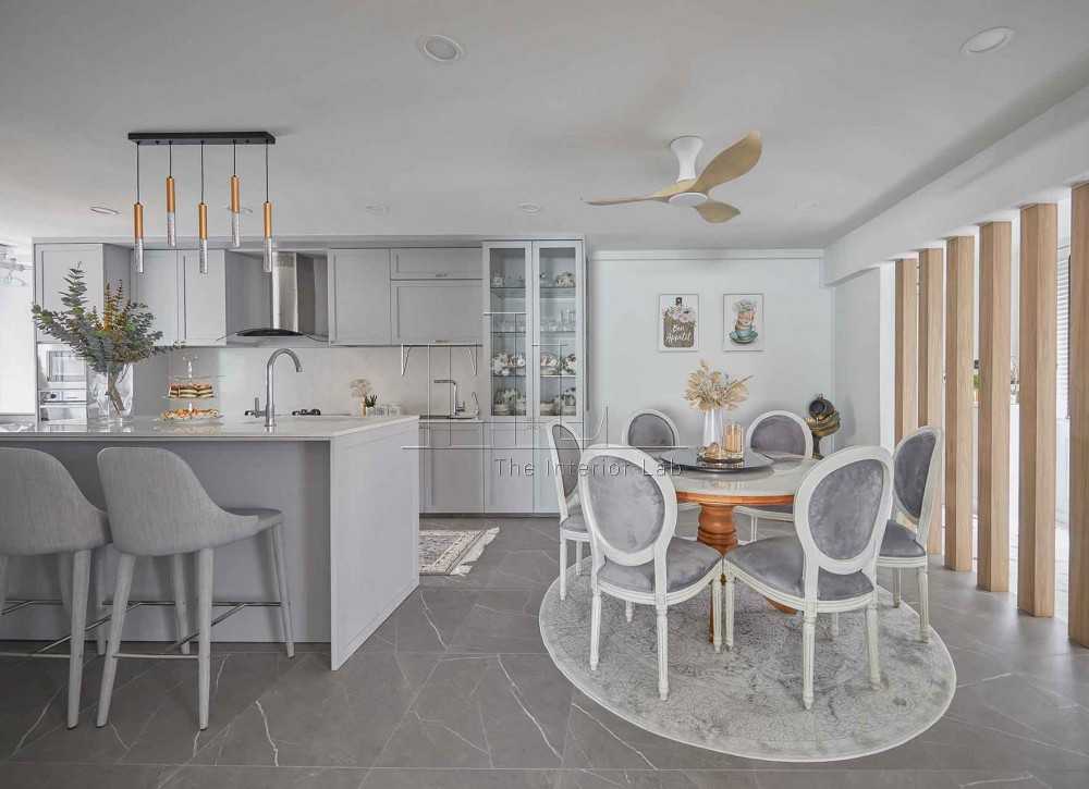 Contemporary Dining Room with Ceiling Fan and Dining Table