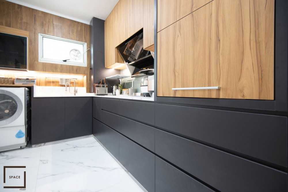 Contemporary Kitchen with Kitchen Window and Cupboard