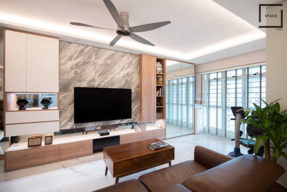 Contemporary Living Room with TV Console and Feature Wall