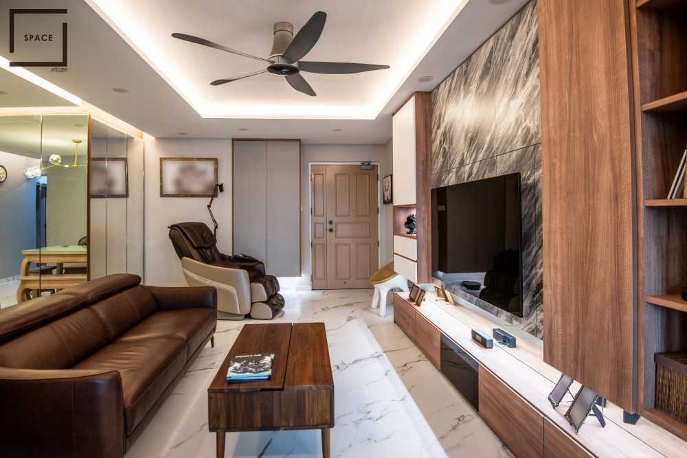 Contemporary Living Room with TV Console and Drop Ceiling