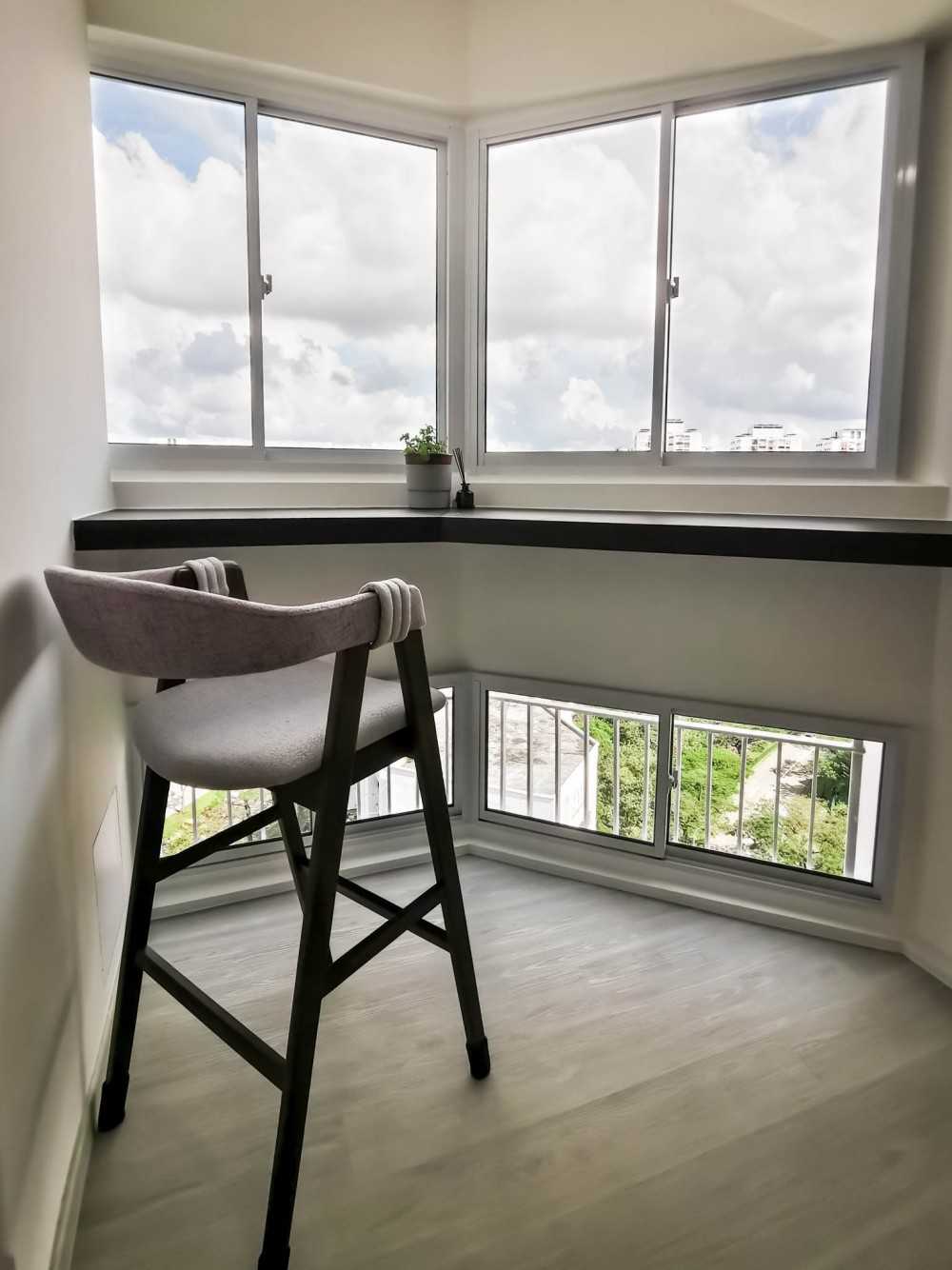 Contemporary Balcony with Window Seat and Window Grille