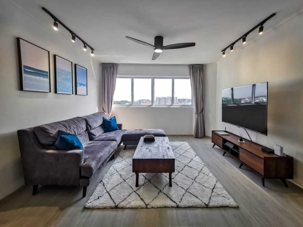 Contemporary Living Room with Vinyl Flooring and TV Console
