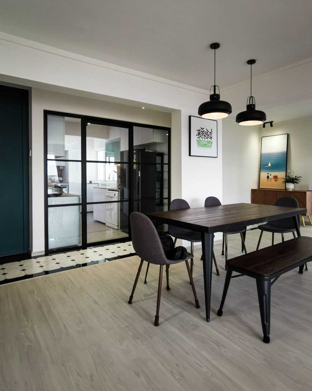 Contemporary Dining Room with Dining Table and Seating Bench