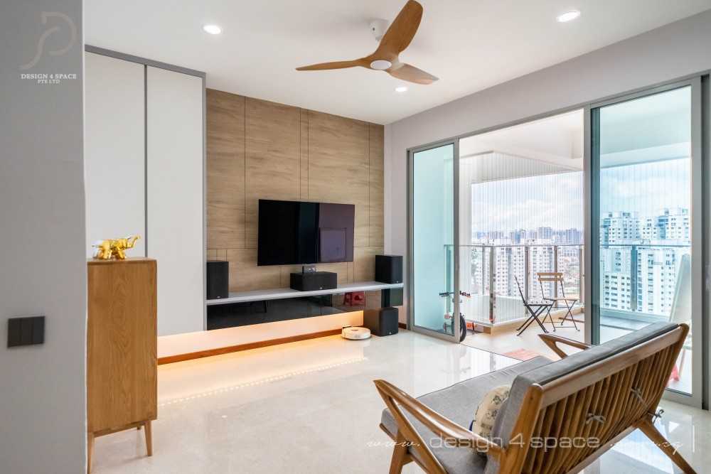 Minimalist Living Room with Homogeneous Tiles and Feature Wall