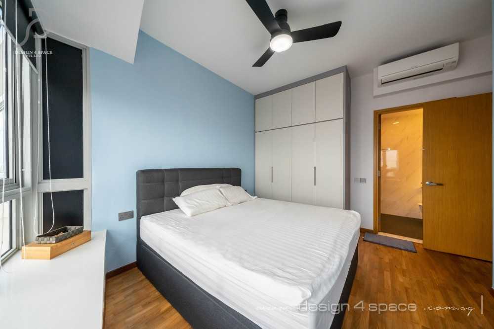 Minimalist Bedroom with Wood Flooring and Queen Bed