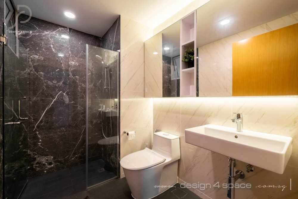 Minimalist Bathroom with Homogeneous Tiles and Mirror