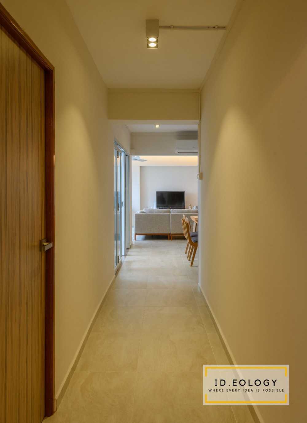 Minimalist Hallway with Bookshelf and Artwork