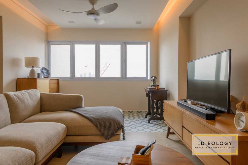 Minimalist Living Room with Feature Wall and Bay Window
