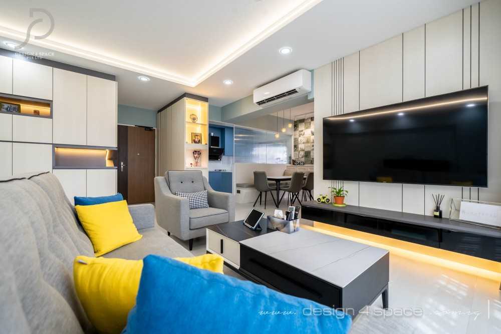 Modern Living Room with Homogeneous Tiles and TV Console