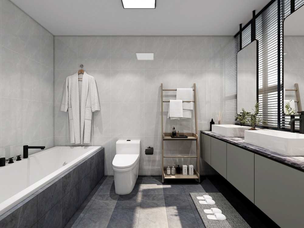 Contemporary Bathroom with Countertop and Homogeneous Tiles