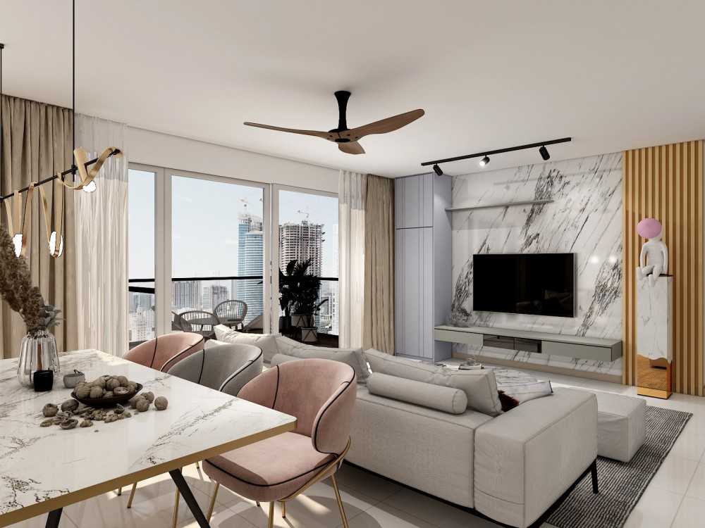 Contemporary Living Room with TV Console and Feature Wall