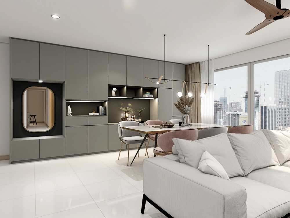 Contemporary Dining Room with Drop Light and Dining Table