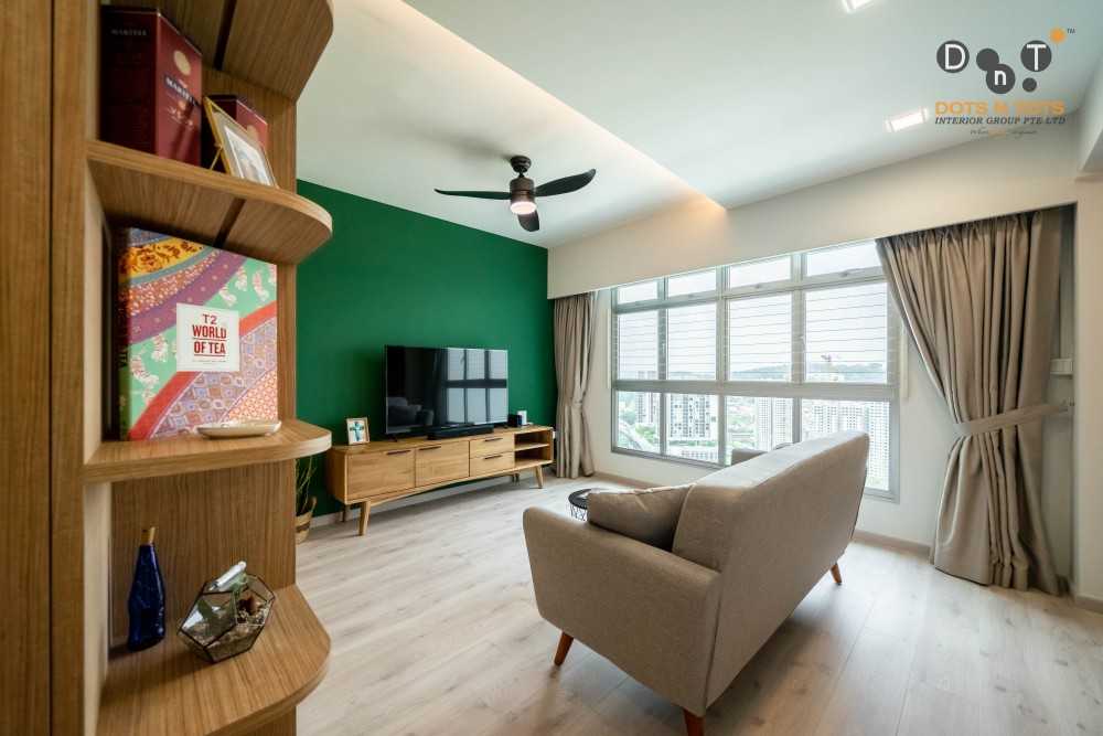 Scandinavian Living Room with Vinyl Flooring and TV Console