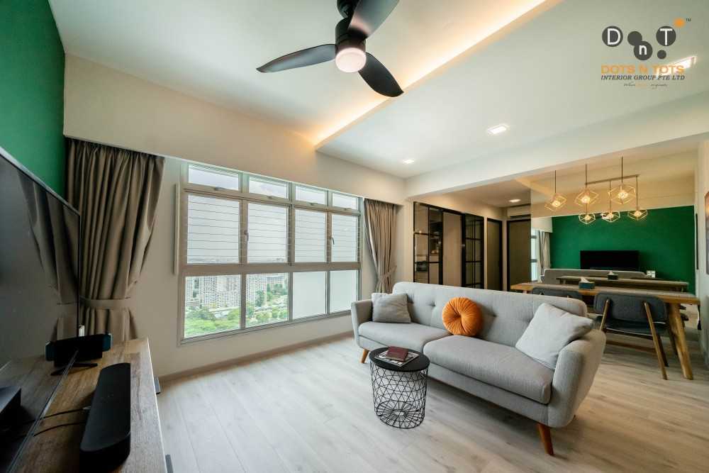 Scandinavian Living Room with TV Console and Feature Wall