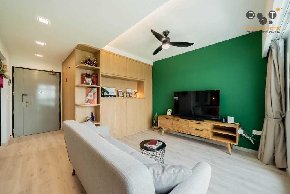 Scandinavian Living Room with TV Console and Feature Wall