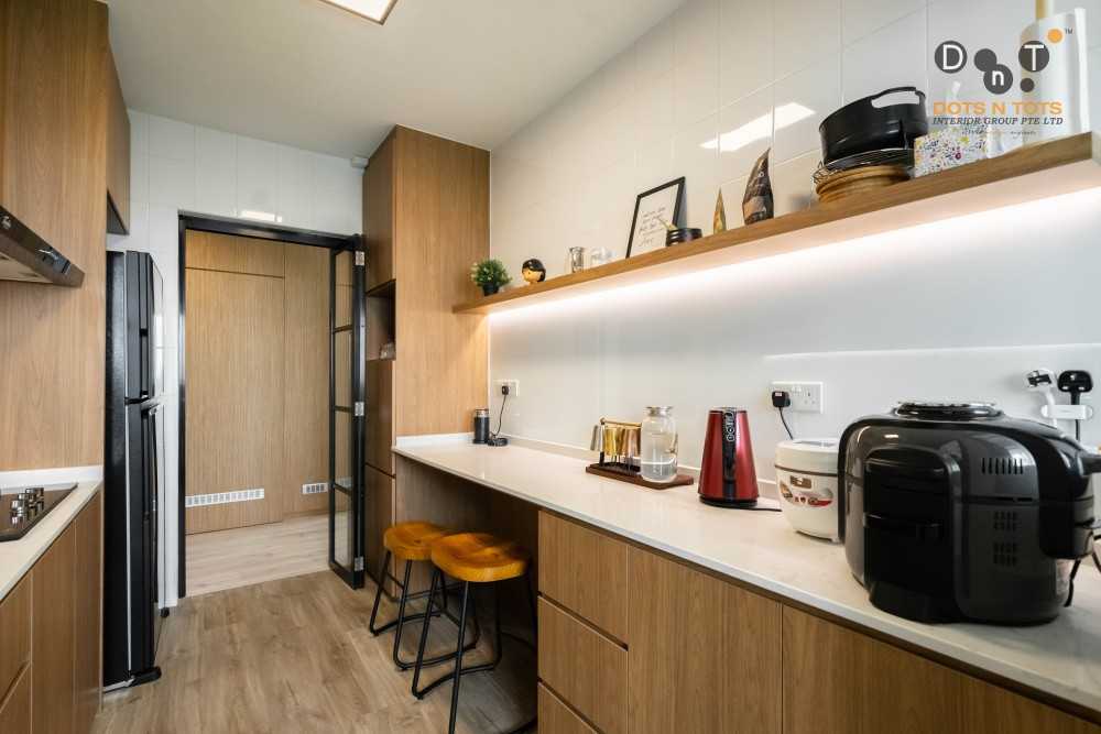 Scandinavian Kitchen with Vinyl Flooring and Kitchen Window