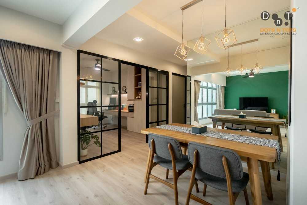 Scandinavian Dining Room with Drop Ceiling and Ceiling Light