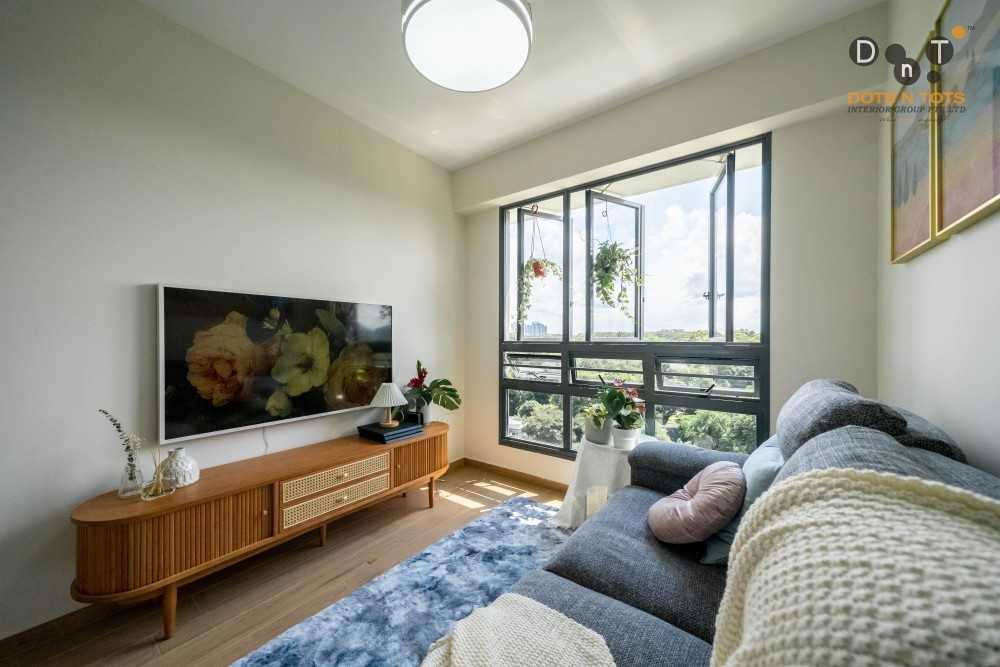 Scandinavian Living Room with Vinyl Flooring and TV Console