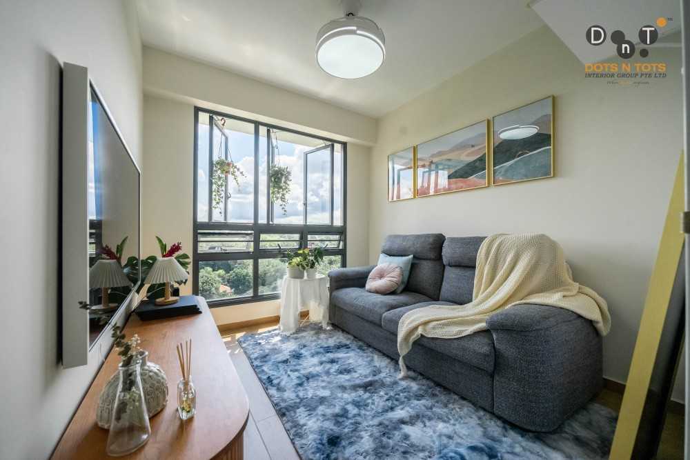 Scandinavian Living Room with Vinyl Flooring and TV Console